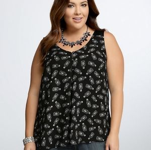 Poison bottle tank top faux leather trim